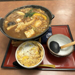 Bandou Tarou - 味噌煮込みうどん+海老天トッピング、ミニかつ丼