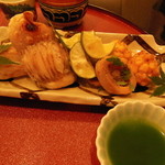 東條 - 甘鯛油焼き　真竹のきんぴら三種の山椒　もろこし岩石揚げ