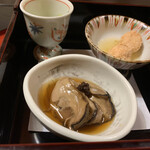日本料理 和か葉 - 前菜３種（菜花と蟹イクラ、すけこ、牡蠣の生姜煮）