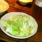 居酒屋くぅ～ - キャベツは新鮮でシャキシャキ。いつも手羽先とセットで注文。