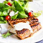 Grilled salmon with cheese