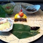 佐賀牛 季楽 銀座  - 前菜、ナスを一つ食べちゃいました