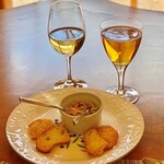 プティレストラン グーテ - グラスワイン白＆ノンアルコールビール&豚のリエット