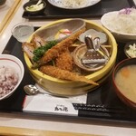 Katsutoku - 姫御膳（カニたっぷりクリームコロッケ、ヒレかつ、季節の野菜かつ、五穀米小、豚汁）