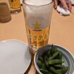 飯田橋 鳥花 - 生ビール（黒ラベル）＋お通し