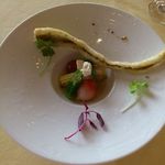 ランチコース前菜（穴子のフリットと夏野菜のマリネ）