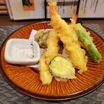 創彩和房ふじた - ひらめしそ巻と海老の天麩羅(サックサク〜)