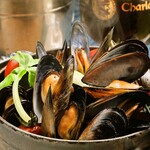 Bucket mussels steamed with ale beer