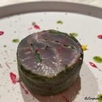 プチレストラン ブーケ・ド・フランス - 鯵と生ハム､絹鞘と大葉の砧巻