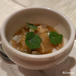 プチレストラン ブーケ・ド・フランス - あわび､アオリイカ､フカヒレを鮑の肝ソースとともに