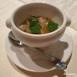 プチレストラン ブーケ・ド・フランス - あわび､アオリイカ､フカヒレを鮑の肝ソースとともに