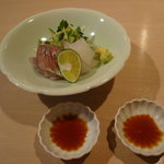 薮原十区 - 鯵刺と烏賊刺（醤油は生姜用と山葵用） 