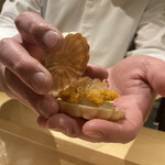 銀座 しのはら - フォアグラとあんぽ柿とウイスキーのゼリーの最中