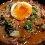 Ramen光鶏 - 台湾丼に、濃厚鶏白湯海老辛味噌らーめんのスープをかけて食べるとおいしいですよ～