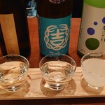 ともえ寿司 - 日本酒飲み比べ（三千盛・結・しぜんしゅ）