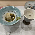 築地すし Omakase - 煮アワビとゴボウのスリ流し