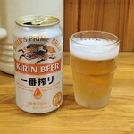 麺道 ゲンテン - 缶ビールでもコップに移せば、生ビールの味わいw