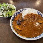 Torotoro Kare Masa - 鶏ひき肉となすのカレー（1100円）、サラダセット（180円）