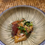 Shunshiki Shu Akaishi - ①鮪と真鯛の辛子菜漬け