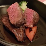 Bistro de trois - 北海道白糠産エゾ鹿ランプ肉のポワレ。とても味が濃く、信じられないほどの柔らかさ(^_-)-☆しかも臭みゼロ(^^♪