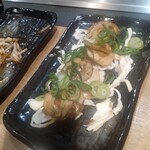 Hiroshima Okonomiyaki Okachan - ホタテ醤油バター　500円　美味しい♪　熱々の湯気でぼやけてます汗