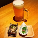 いざかや しん - まずは生ビールとお通しで乾杯♪(*^^)o∀*∀o(^^*)♪