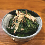 真面目焼鳥 助平 - おとおしもボリュームたっぷりホウレンソウおひたし