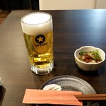 鉄板焼 お好み焼 花子 - 生ビール、お通し