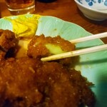 菊乃家本店 - レバ串カツのネギ