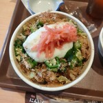 Sukiya - かつぶしオクラ牛丼￥550+山かけ￥150