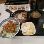 Yoshinoya - ねぎ塩牛カルビ定食ご飯大盛り、納豆