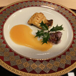 山玄茶 - 太刀魚のにんじんソース酸味の効いたもの、しば漬けおろし