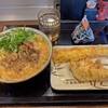 丸亀製麺 - 肉がさね玉子あんかけうどん並とイカ天とかしわ天と明太子むすび