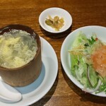 Mei - 定食ランチに付くスープ、サラダ、ザーサイ(R2.2.22撮影)