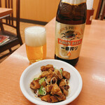 Hidakaya - やきとり（ネギ和え）200円と瓶ビール470円