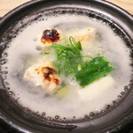 御料理 光安 - 河豚の白子と九条葱の小鍋