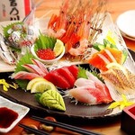 Assortment of 7 types of today's sashimi delivered directly from the Sea of Japan fishing port