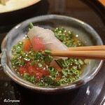 らん亭～ 美日庵 - 河豚て安岡葱を包んでいただきます