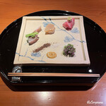 らん亭～ 美日庵 - 五島列島産の真鯖に平貝に青森 大間産の天然本鮪の蛇腹のトロの三種盛