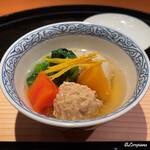 らん亭～ 美日庵 - 会津地鶏の団子と季節の野菜の炊合せ