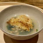 温石 - せんべい汁 蛤のお出汁に青海苔