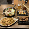 Nagahama Hyakumi - 四川風旨辛牛肉麺(辛さ3倍、野菜トッピング)、旨辛豆腐絲、ラム串5本、野菜巻き、生ビール