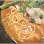 かれー麺 実之和 - ホットのカレーの中にあっても確かな存在感を放つ麺。