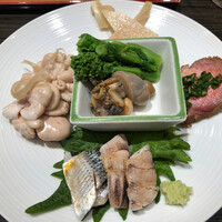 てんぷら 近藤 - 白子、筍、合鴨、シャコ、コハダ、ツブ貝、菜の花
