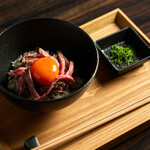 TRUFFLE AND RAW EGG RICE with roast beef