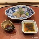 御料理 寺沢 - ボタン海老と寒鮃と寒鮃の縁側