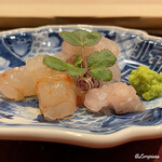 御料理 寺沢 - ボタン海老と寒鮃と寒鮃の縁側