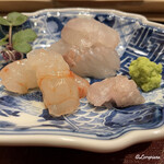 御料理 寺沢 - ボタン海老と寒鮃と寒鮃の縁側