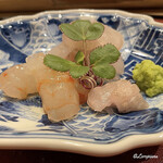 御料理 寺沢 - ボタン海老と寒鮃と寒鮃の縁側