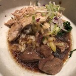 鴨出汁中華蕎麦 麺屋yoshiki - 鴨もつ中華蕎麦＋鶏せせり丼